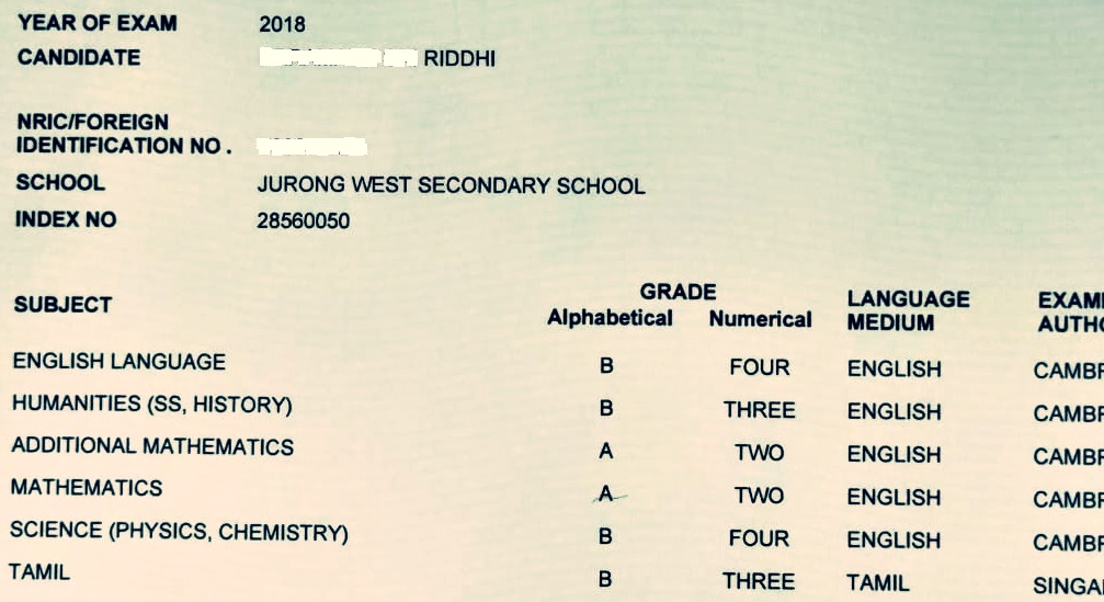 Riddhi 'O' level results